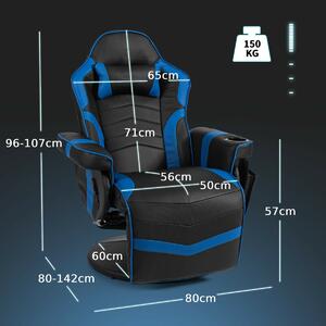 Costway Electric Massage Gaming Chair with Cup Holder and Side Pouch-Blue