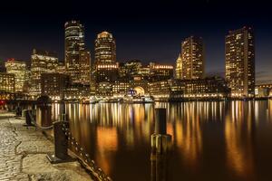 Photography BOSTON Fan Pier Park & Skyline at night, Melanie Viola