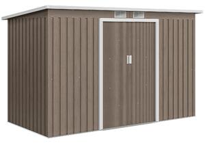 Outsunny 9x4 Garden Metal Storage Shed with Foundation Kit and Sliding Doors, Garden Storage with Ventilations, Light Grey Aosom UK