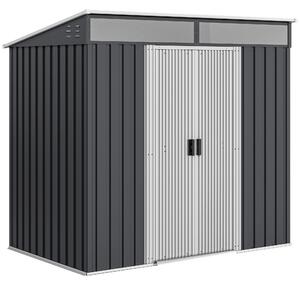 Outsunny 4x6 Metal Shed with Foundation, Lockable Sliding Doors, Garden Shed with 2 Vents for Bike and Tool, Grey Aosom UK