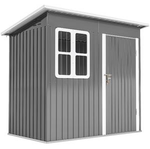 Outsunny 7 x 4ft Eco-friendly Garden Storage Shed with Galvanised Frame, Window, Lockable Door and Air Vents for Patio, Dark Grey Aosom UK