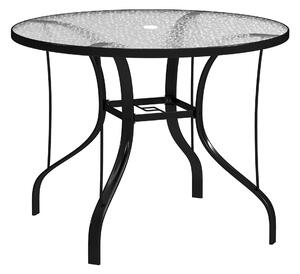 Outsunny Tempered Glass Top Round Outdoor Dining Table with Parasol Hole, 96.5 x 96.5 x 71 cm