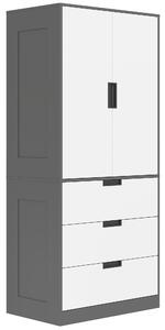 HOMCOM Wardrobe with 2 Doors, Modern Closet with 3 Drawers, Hanging Rod, Bedroom Storage, Grey
