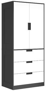 HOMCOM Modern Wardrobe Double-Door Wardrobe with Drawers Black & White Wardrobe 3 Drawers & Hanging Rod, Black & White Aosom UK