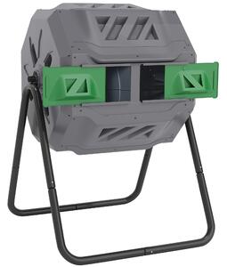 Outsunny 160L Tumbling Compost Bin Outdoor Dual Chamber 360° Rotating Composter w/ Sliding Doors & Solid Steel Frame, Grey