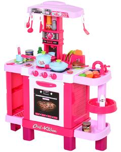 HOMCOM 38-Piece Children's Kitchen Play Set w/ Realistic Sounds Lights Food Utensils Pots Pans Appliances