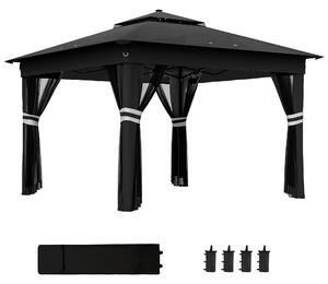Outsunny 3 x 3(m) Pop Up Gazebo Party Tent with Solar-Powered LED Lights, Adjustable Event Shelter with Netting, Black
