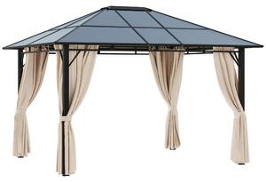 Outsunny 3.6 x 3(m) Hardtop Gazebo Canopy with Polycarbonate Roof Garden Pavilion with Removable Curtains and Steel Frame, Brown