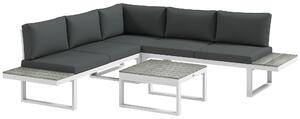 Outsunny 4 Pcs Patio Garden Set w/ 5-Level Recline Corner Sofa, Garden Lounge Sectional Conversation Sofa Set w/ Cushions, Coffee Table, White