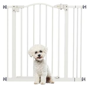 PawHut Metal 74-87cm Adjustable Pet Gate Safety Barrier w/ Auto-Close Door White Aosom UK