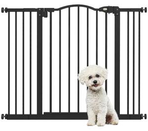 PawHut Metal 74-100cm Adjustable Pet Gate Safety Barrier w/ Auto-Close Door Black Aosom UK