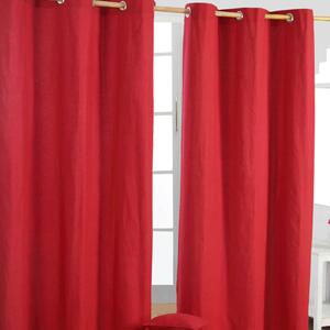 Cotton Plain Red Ready Made Eyelet Curtain Pair, 117 x 137 cm