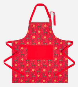 Homescapes Red Apron 100% Cotton Reindeer Christmas Apron