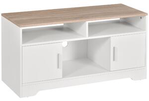 HOMCOM TV Stand for TVs up to 42 Inches with Cabinets, Shelves and Wide Tabletop for Living Room, Bedroom, Dining Room, White and Wood Color