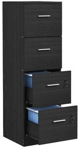 HOMCOM File Cabinet with 4 Drawers for Home Office, Vertical Filing Cabinet with Lock, Adjustable Hanging Bar for A4 and Letter Size, Black Wood Effect Aosom UK