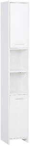 HOMCOM Free Standing Bathroom Cabinet, High Floor Cabinet Unit, Freestanding Storage Cabinet, 2 Doors, Shelves, 30L x 30W x 190Hcm, White Aosom UK