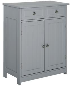 Kleankin Traditional Style Bathroom Storage Cabinet, Free-Standing Unit with 2 Drawers, Cupboard and Adjustable Shelf, 75x60cm, Grey
