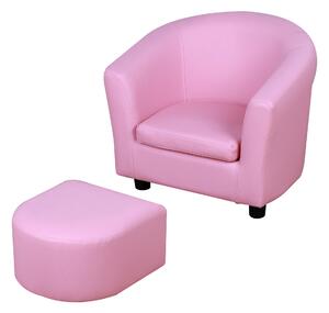 HOMCOM Children's Mini Sofa with Footstool, Thick Padding, Anti-slip Feet, 30 x 28 x 21cm, Pink