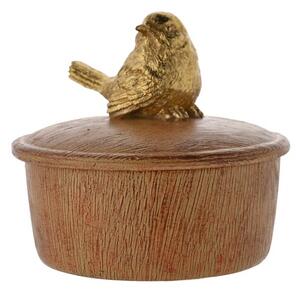 Hestia Wood Effect Trinket Box with Gold Bird
