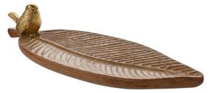 Hestia Wood Effect Trinket Dish with Gold Bird