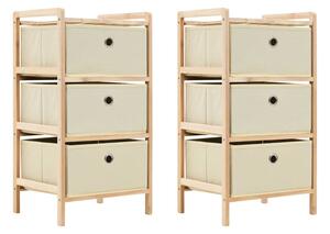 Storage Racks with 3 Fabric Baskets 2 pcs Beige Cedar Wood