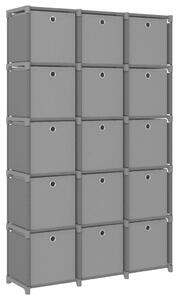 15-Cube Display Shelf with Boxes Grey 103x30x175.5 cm Fabric