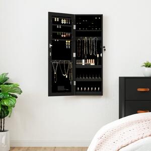 Mirror Jewellery Cabinet with LED Lights Wall Mounted Black