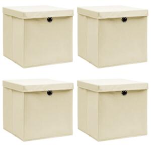 Storage Boxes with Lid 4 pcs Cream 32x32x32 cm Fabric