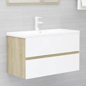 Sink Cabinet White and Sonoma Oak 80x38.5x45 cm Engineered Wood