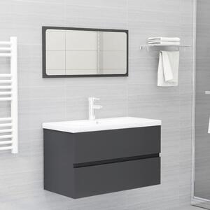 2 Piece Bathroom Furniture Set Grey Engineered Wood