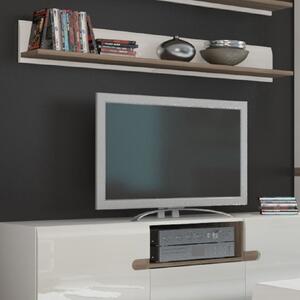 Cheya High Gloss Wall Shelf In White And Truffle Oak