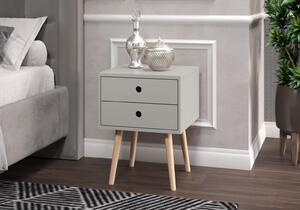 Arsisan Grey Scandia, 2 Drawer & Wood Legs Bedside Cabinet
