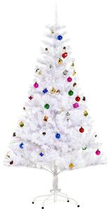 HOMCOM 4.9ft Artificial Christmas Tree Holiday Home Decoration with Xmas Ornaments and Metal Stand, White