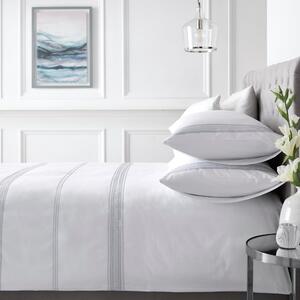 Appletree Boutique Embroidered Band 200 Thread Count Cotton Duvet Cover and Pillowcase Set White