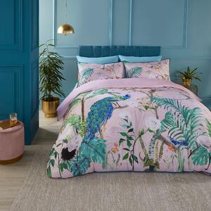 Soiree Peacock Jungle 200 Thread Count Cotton Duvet Cover and Pillowcase Set Pink