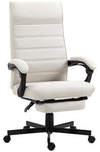 Vinsetto High-Back Linen Office Chair: Swivel Recliner with Adjustable Height, Footrest & Padded Armrests, Creamy White