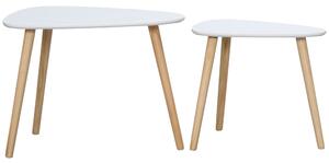 HOMCOM Modern Side Table Set of 2, Triangular Nest of Tables, End Table with Solid Wood Legs, for Living Room Bedroom, White