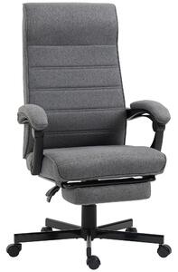 Vinsetto High-Back Office Chair: Linen Swivel Recliner with Footrest, Padded Armrests, Height Adjustable, Grey