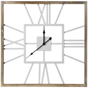 HOMCOM Vintage Large Wall Clock with Roman Numerals, 60cm/24 Inch Silent Non Ticking Metal Wood Clocks for Living Room Kitchen, Distressed White