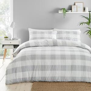 Fusion Seersucker Gingham Duvet Cover and Pillowcase Set Silver