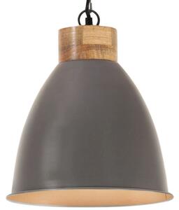 Industrial Hanging Lamp Grey Iron & Solid Wood 35 cm E27