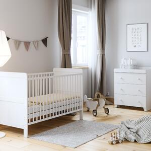 Little Acorns Classic Cot Bed and 3 Drawer Chest Nursery Set White