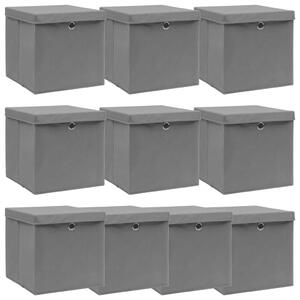 Storage Boxes with Lids 10 pcs Grey 32x32x32 cm Fabric