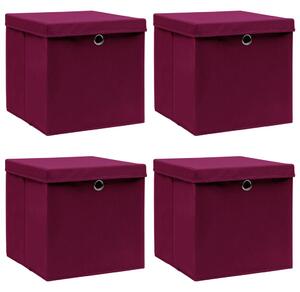 Storage Boxes with Lids 4 pcs Dark Red 32x32x32 cm Fabric