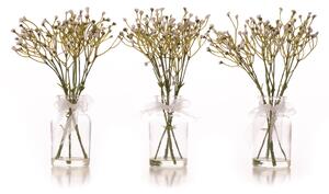 Set of 3 Artificial Gypsophila Bundles in Glass Bottle Vases White