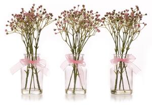 Set of 3 Artificial Gypsophila Bundles in Glass Bottle Vases Pink