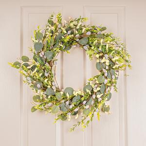 Artificial Eucalyptus Foliage and Pussy Willow Wreath Green