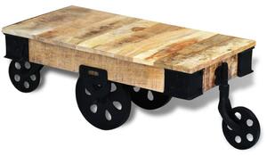 Coffee Table with Wheels Rough Mango Wood