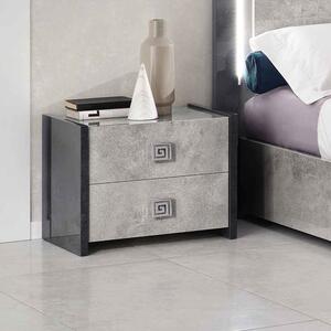 Delora High Gloss Bedside Cabinet with 2 Drawers in Grey Stone Effect