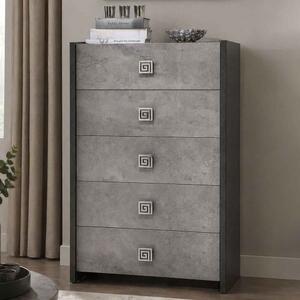 Delora High Gloss Chest of 5 Drawers in Grey Stone Effect